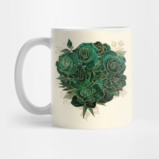 Green and Gold Glam Roses Pattern Mug